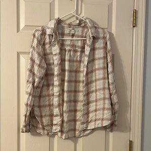 Lightweight Lucky Brand Button Up Plaid Shirt - Burnt Orange & White